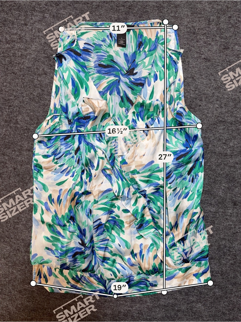 White House Black Market Floral Ruffle Blouse - Blue and Green - Picture 8 of 8